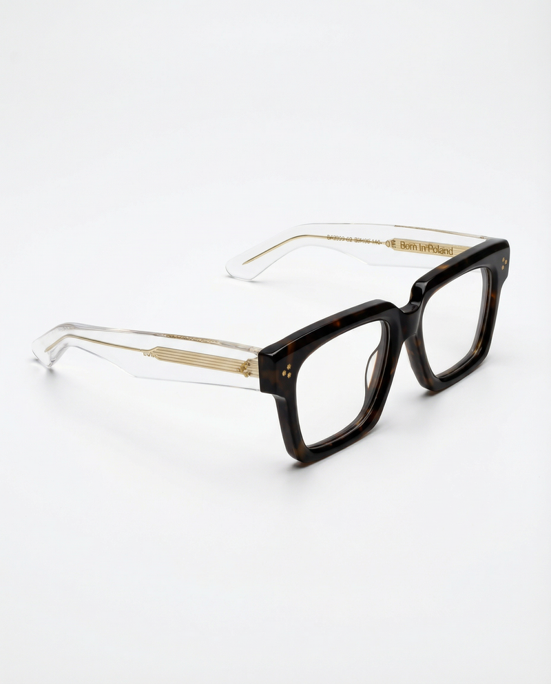 Okulary korekcyjne YouNick Big Star Fusion, front Havana Brown i transparentne zauszniki, limitowana seria