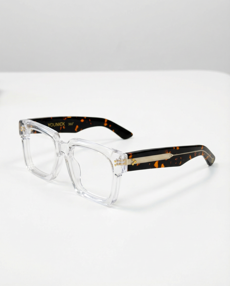 Okulary korekcyjne YouNick Big Star Fusion, transparentny front i zauszniki Havana Brown, limitowana seria